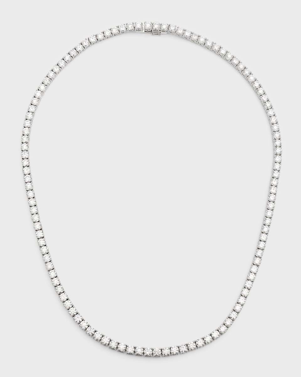 18K White Gold Round Diamond Tennis Necklace, 17"L, 22.4tcw